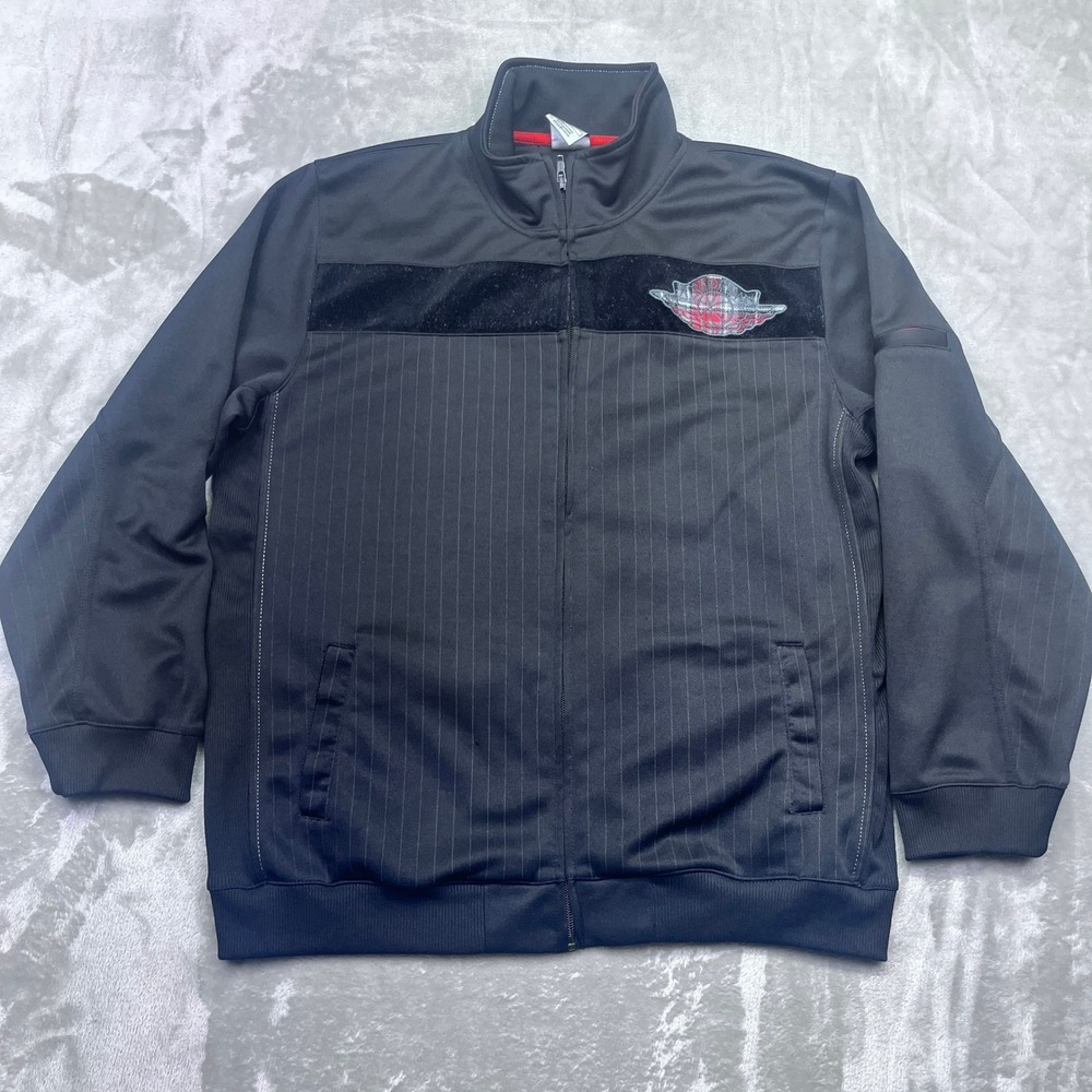 Jordan Track‎ Jacket Full Zip Black Pinstripe Velvet Logo Mens Large Grunge Boho